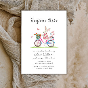 Bonjour Bébé Rabbit Bicycle Macarons Baby Shower  Invitation