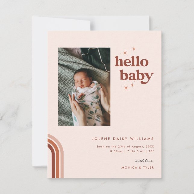 Bonjour bébé | Retro Boho Faire-part de naissance (Devant)