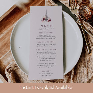 Bonjour Bebe Rose Floral Tour Eiffel Carte Menu
