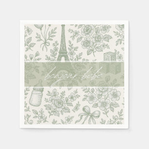 Bonjour Bebe Sage Green Toile French Baby Shower Napkin