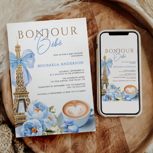 Bonjour Bébé Watercolor Coquette Bow Baby Shower I Invitation (Creator Uploaded)