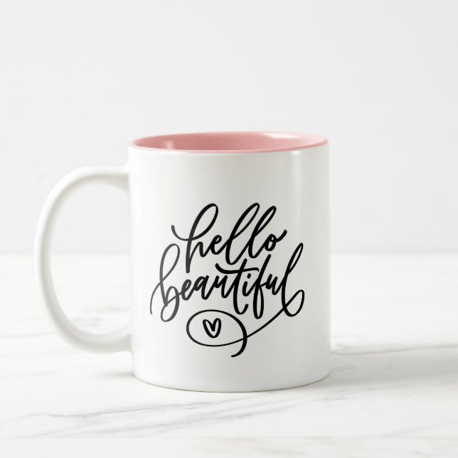 Bonjour Belle Mains Lettré Mug de café à deux tons (Gauche)