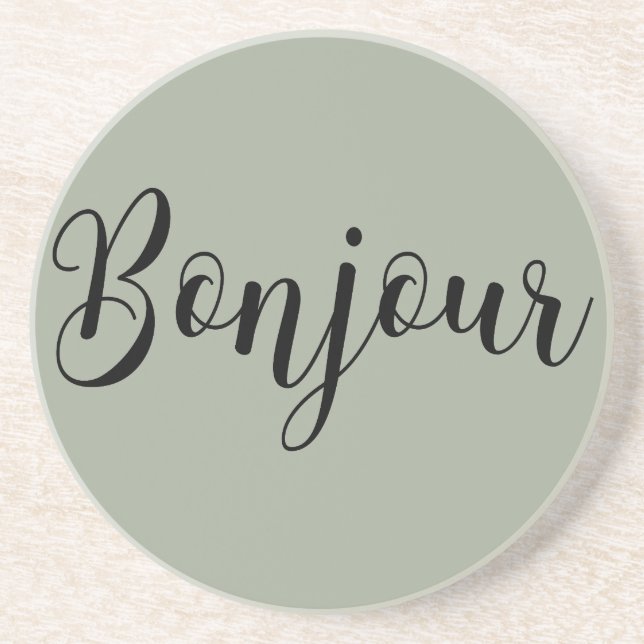 Bonjour-blackText Coaster (Front)