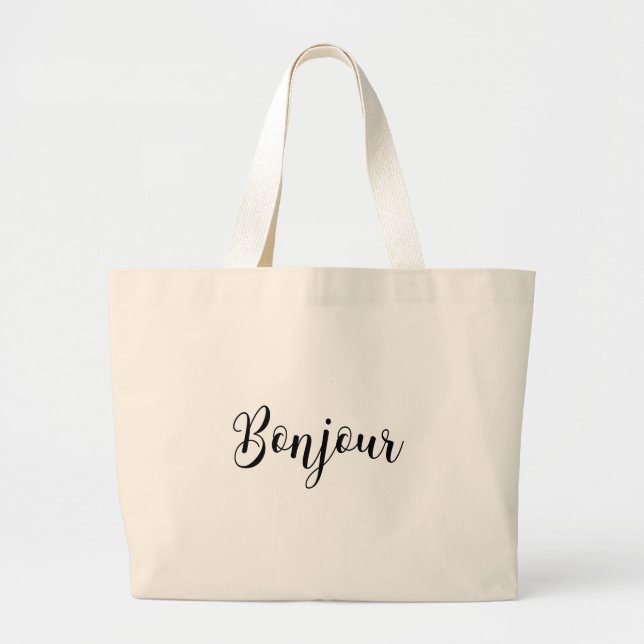 Bonjour-blackText Large Tote Bag (Front)