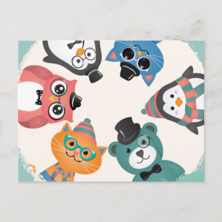 Bonjour ! Carte postale Cercle Animal Friends