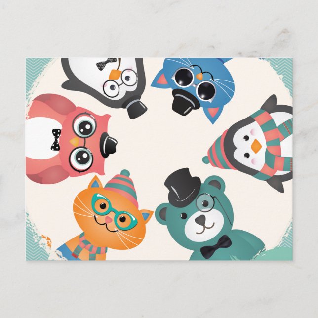 Bonjour ! Carte postale Cercle Animal Friends (Devant)