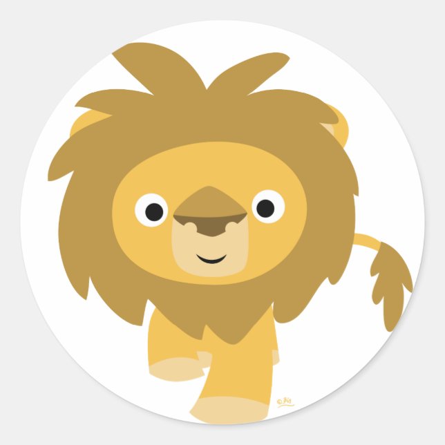 Bonjour ! Cartoon Lion autocollant rond (Devant)