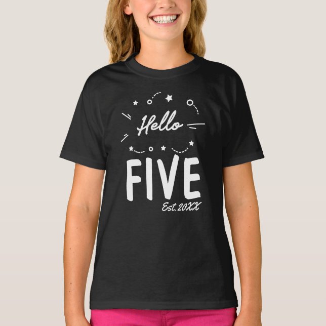 Bonjour Cinq Personnalisé 5e Anniversaire T-shirt (Devant)