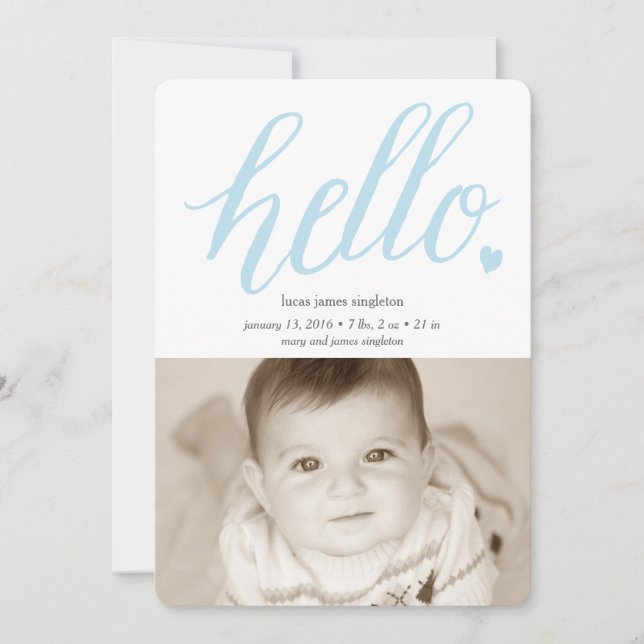 Bonjour Coeur Faire-part de naissance 5x7 (Devant)