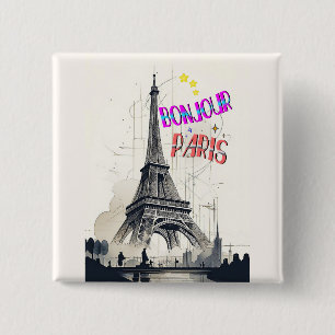 Bonjour Colourful Paris 2 Inch Square Button