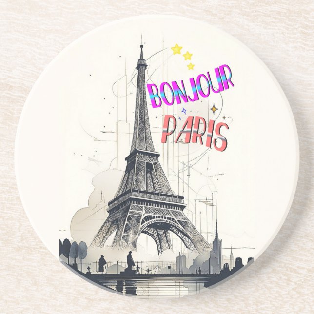 Bonjour Colourful Paris Coaster (Front)
