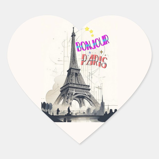 Bonjour Colourful Paris Heart Sticker (Front)
