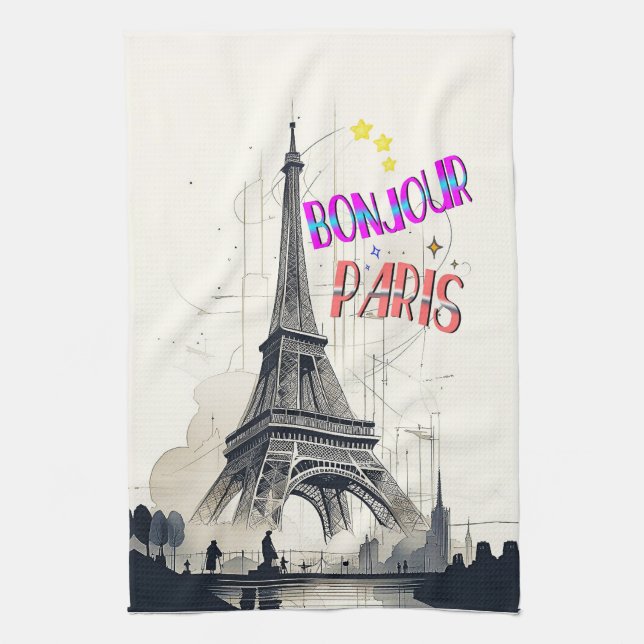 Bonjour Colourful Paris Kitchen Towel (Vertical)