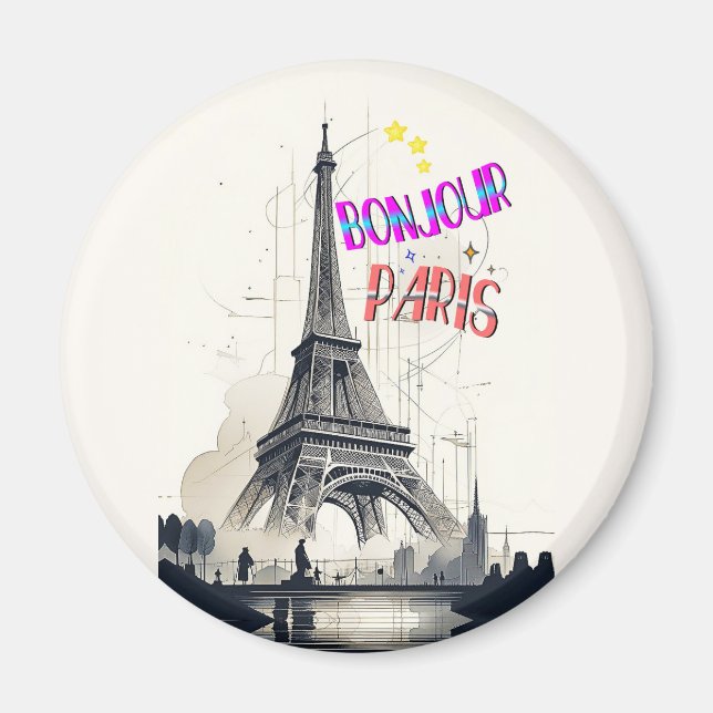 Bonjour Colourful Paris Magnet (Front)