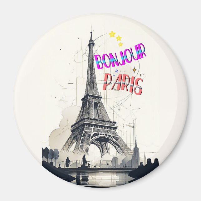 Bonjour Colourful Paris Magnet (Front)