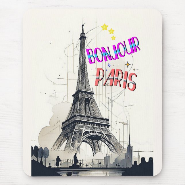 Bonjour Colourful Paris Mouse Pad (Front)