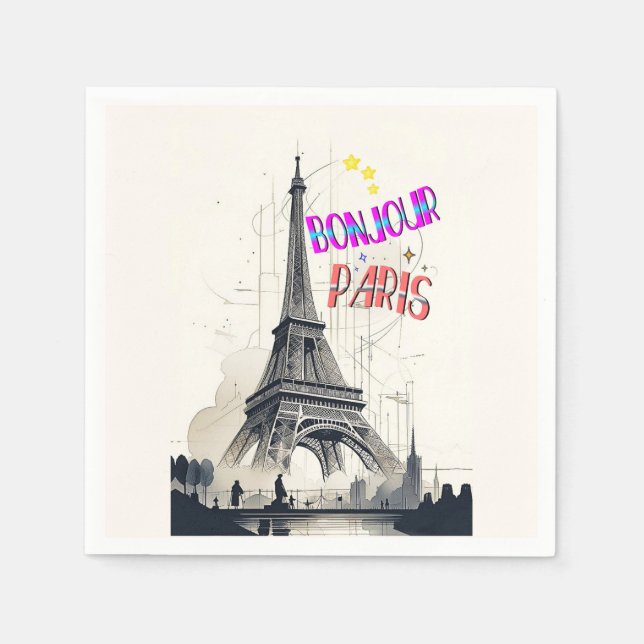 Bonjour Colourful Paris Napkin (Front)
