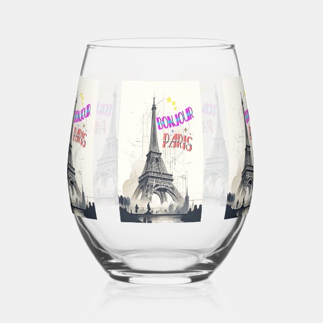 Bonjour Colourful Paris Stemless Wine Glass (Left)