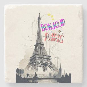 Bonjour Colourful Paris Stone Coaster
