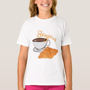 Bonjour Croissant Coffee Breakfast - French Cafe T-Shirt