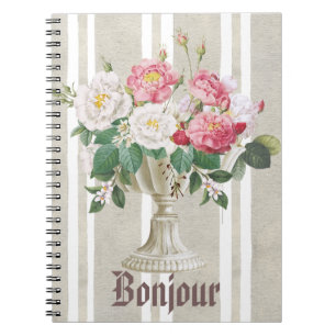 Bonjour cute rustic and romantic botanical French Notebook