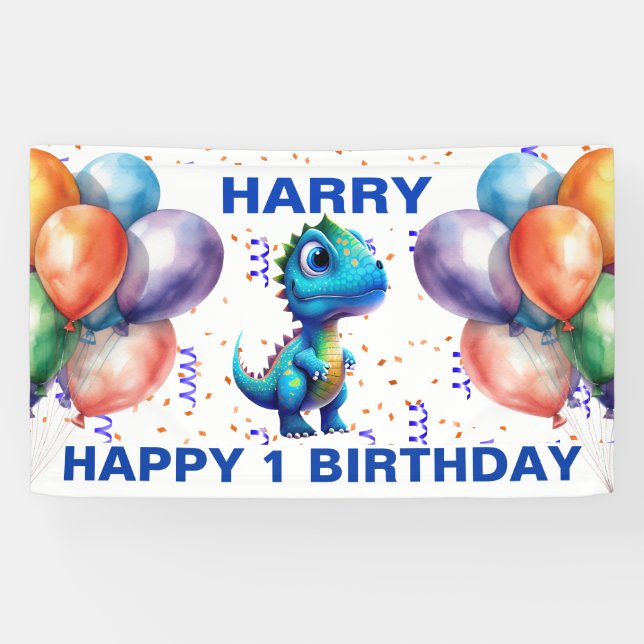 BONJOUR D'ANNIVERSAIRE BLUE T REX Bannière (Horizontal)