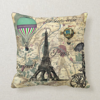 Bonjour De Paris Vintage Map Decorative Pillow