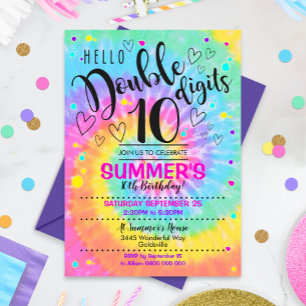 Bonjour Double Chiffres Fête Invitation Tie Dye 10