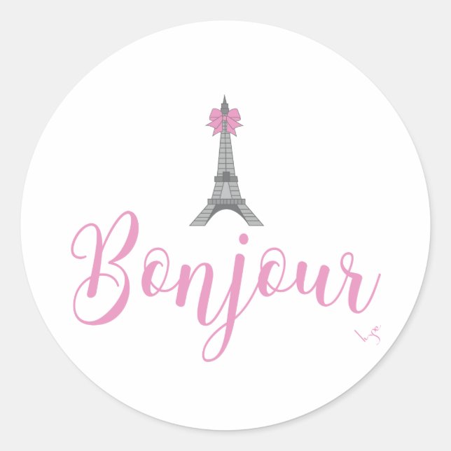 Bonjour-Eiffel Tower Bow Unique Classic Round Sticker (Front)