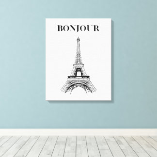 Bonjour Eiffel Tower - Parisian Chic Stretched Canvas Print