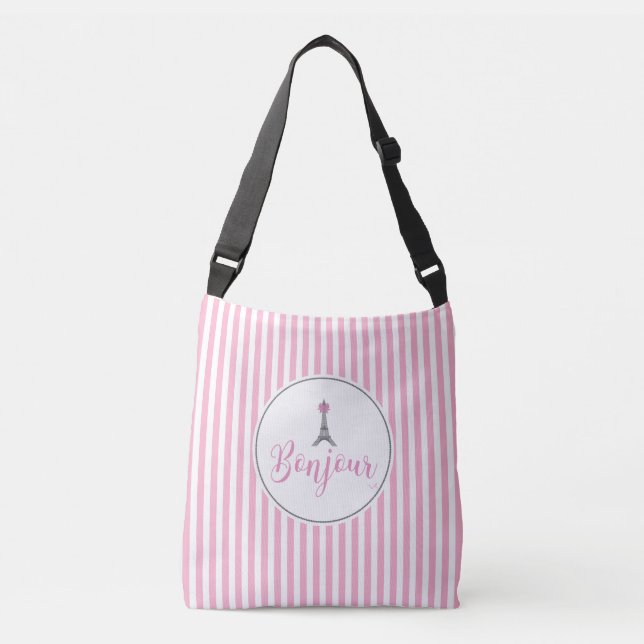 Bonjour Eiffel Tower, Pink bow, Modern Crossbody Bag (Front)