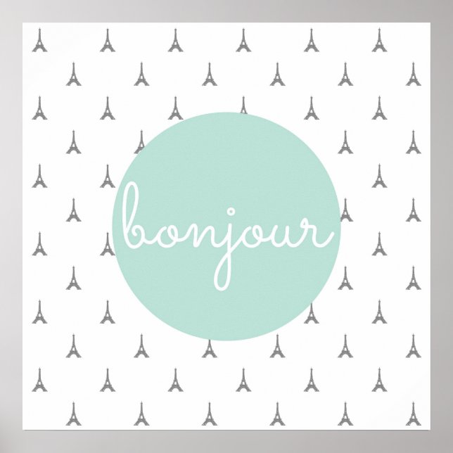 Bonjour Eiffel Tower print in grey (Front)