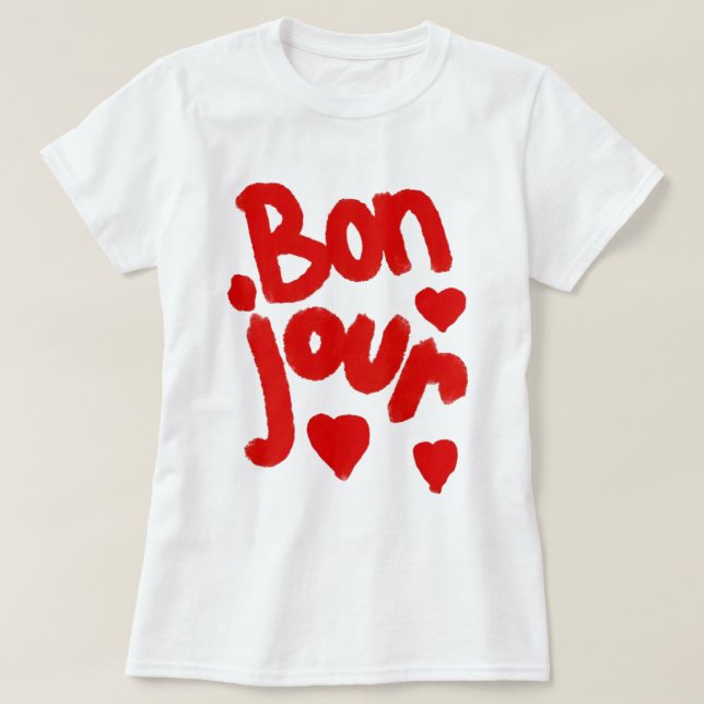 "Bonjour En Coeur", T-Shirt Blanc (Design Front)