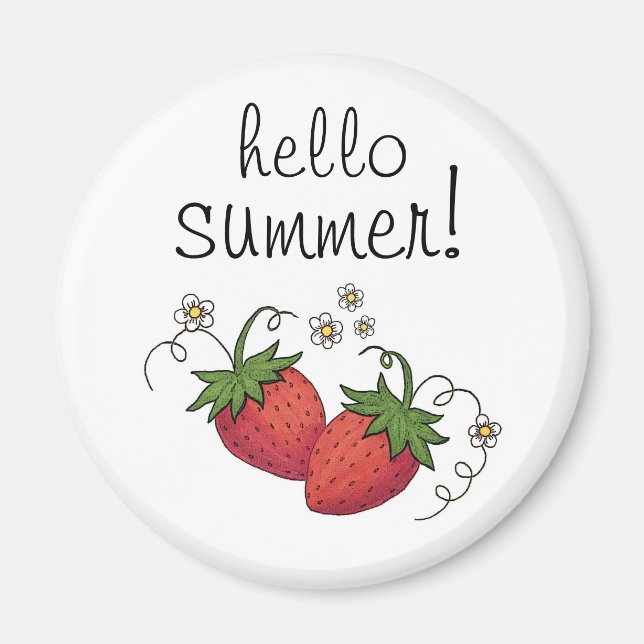 "Bonjour été" Aimant fraise (Devant)