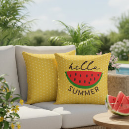 Bonjour Été Grand Jaune Coussin extérieur