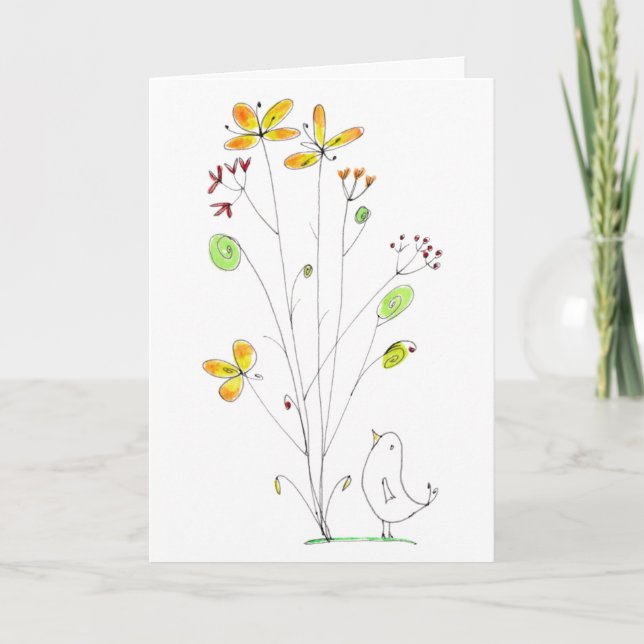 Bonjour Fleurs et Aquarelle d'Oiseau et carte d'en (Devant)