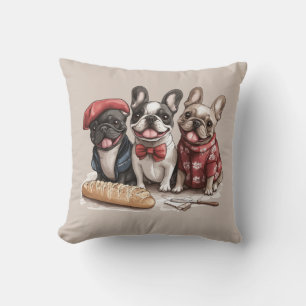 Bonjour French Bulldogs Throw Pillow