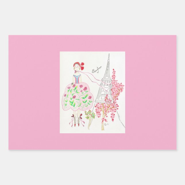 Bonjour French Doll Wrapping Paper (Front)