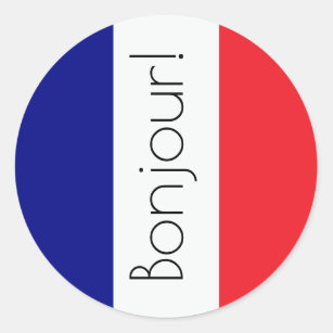 Bonjour french flag blue white red classic round sticker