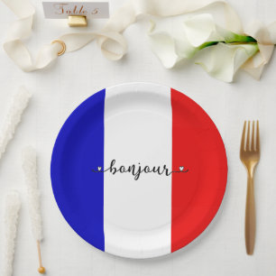 Bonjour French Flag Colours  Paper Plate