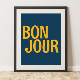 Bonjour French Good Day Cute Colorful Poster