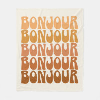 Bonjour French Hello Groovy Brown Typography