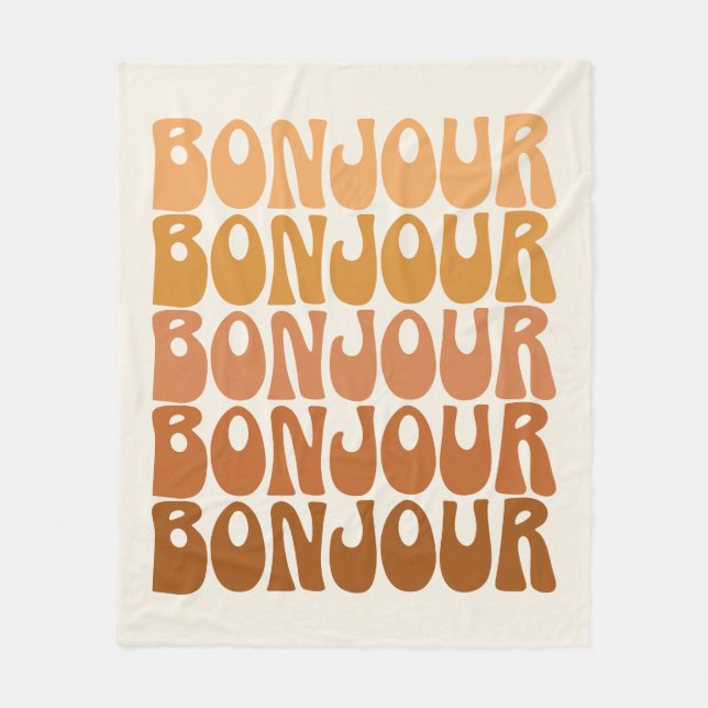Bonjour French Hello Groovy Brown Typography   Fleece Blanket (Front)