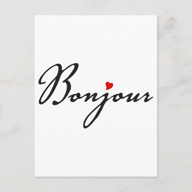 Bonjour, French word art with red heart Postcard (Front)