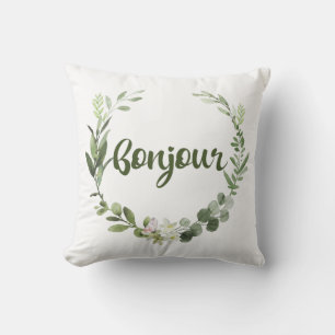 Bonjour Hello French Throw Pillow