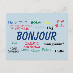 Bonjour Hello Languages World Travel Colourful Postcard