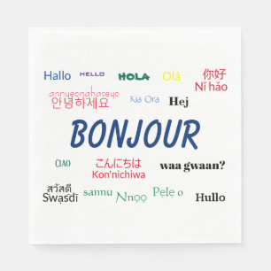 Bonjour Hello Many Languages World Travel Colourfu Napkin