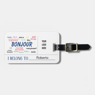 Bonjour Hello World Many Languages Logo Name Luggage Tag