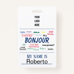 Bonjour Hello World Travel Languages Colourful Badge