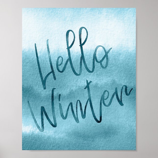 Bonjour Hiver Blue Watercolor Poster saisonnier (Devant)